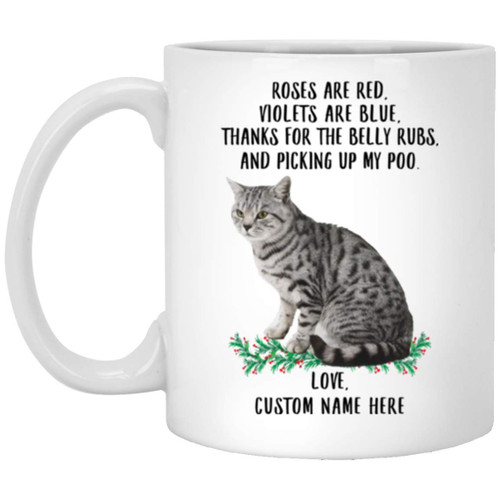 Funny Saying Gifts For Pet Lovers American Shorthair Cat Grey Tabby Personalized Name Roses Are Red Violets Are Blue Cat Christmas 2023 Gifts Coffee Mug White 11 Oz