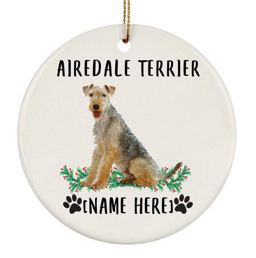 Lovesout Airedale Terrier Gold Grey Dog Gifts 2023 Christmas Tree Ornaments Personalized with Your Dogs Name Ceramic Circle