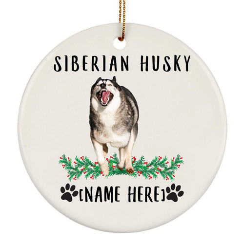 Lovesout Siberian Husky Grey Running Dog Gifts 2023 Christmas Tree Ornaments Personalized with Your Dogs Name Ceramic Circle