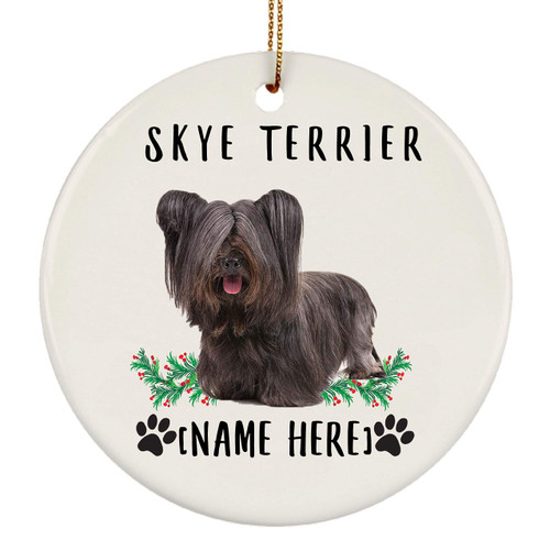 Lovesout Skye Terrier Brown Grey Dog Gifts 2023 Christmas Tree Ornaments Personalized with Your Dogs Name Ceramic Circle
