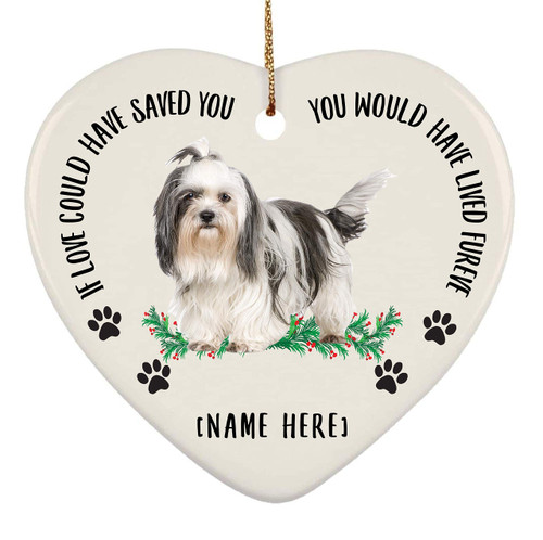 Personalized Name Shih Tzu White Grey Dog Gifts 2023 Christmas Tree Ornaments - If Love Could Have Saved You Ceramic Heart