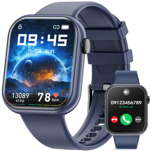 Smart Watches for Women Men 1.83" Full Touch Screen Bluetooth Call(Answer/Make Call)IP67 Waterproof Sport Fitness Tracker with Blood Oxygen Sleep Monitor Pedometer Smart Watch for Android iPhone(Blue)