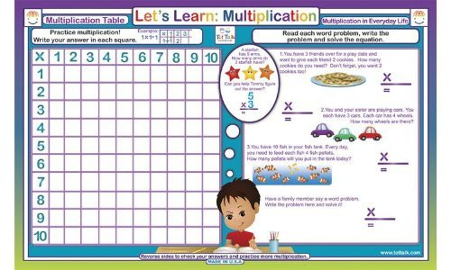Tot Talk Let's Learn Multiplication Activity Educational Placemat for Kids