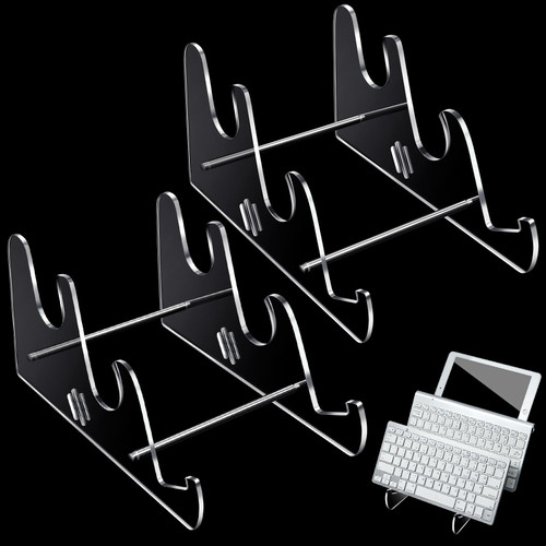 Acrylic Keyboard Display Stand Holder Mechanical Computer Keyboard Stand Shelf for Desk Transparent Acrylic Stand 3 Tier Keyboards Storage Holder Tray for Computer Tablet Picture Frame (2 Pcs)