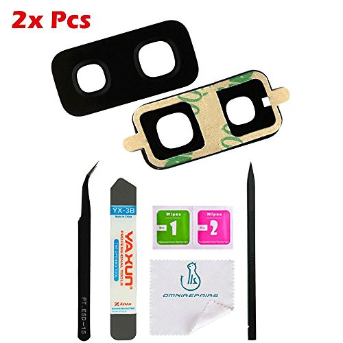 OmniRepairs Rear Facing Glass Camera Lens Replacement (2 Pieces) Compatible for Samsung Galaxy S9 Plus SM-G965 (All Models) with Pre-Installed Adhesive and Repair Toolkit