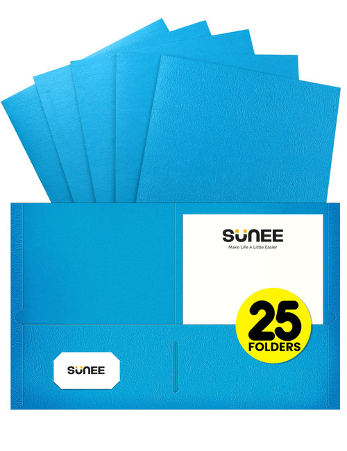 SUNEE Folders with Pockets(25 Pack, Blue), 2 Pocket Folders Fit Letter Size Paper, Paper File Folder for School Office Home Bussiness