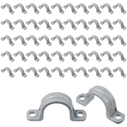 PVC Pipe Strap Two Hole Plastic Conduit Strap Grey Pipe Clamps Heavy Duty Conduit Clamp U PVC Clip 2 Holes PVC Pipe Mounting Bracket for PVC Pipe Conduit and Cables (100 Pcs,3/4 Inch)