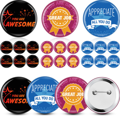 Recognition Button Pins Bulk Employee Appreciation Gifts Bulk 2.3 Inch Round Reward Pins 3 Styles Motivational Gift Appreciation Pin Badges Encouraging Pin for Office School Party Supply (300 Pcs)