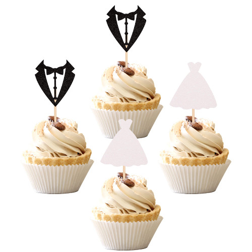 24 PCS Wedding Cupcake Toppers Glitter Groom and Bride Cupcake Picks Bridal Shower Wedding Engagement Party Cake Decorations Supplies 24 PCS Wedding Cupcake Toppers Glitter Groom and Bride Cupcake Picks Bridal Shower Wedding Engagement Party Cake Decorations Supplies