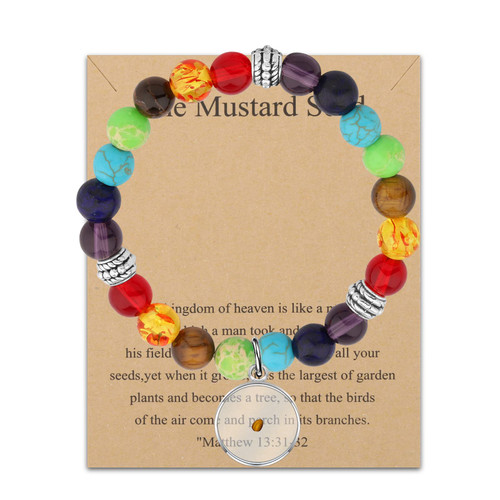 WSNANG Mustard Seed of Faith Cards Mustard Seed Bracelet Religious Inspirational Mustard Seed Jewelry for Women Girls (Mustard Seed BR)