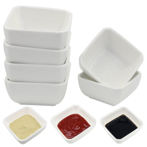 Belinlen 5 Ounce 6 Pack Ceramic Dip Bowls Set Porcelain Dip Mini Bowls Soy Sauce Dish/Bowls - Good for Tomato Sauce, Soy, BBQ and Other Party Dinner (White)