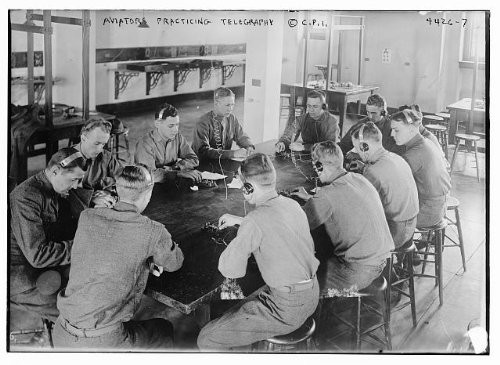 Photo: Aviators Practicing Telegraphy,Men Gathered Around Table,Bain News Service