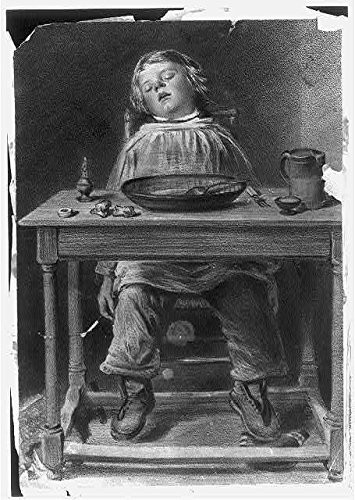HistoricalFindings Photo: Child Asleep at Evening Meal,Dinner,Dishes,Table