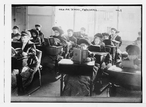 HistoricalFindings Photo: Children Reading at desks in Room of Open air School,Providence,Rhode Island,RI