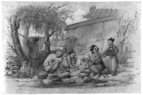 HistoricalFindings Photo: Country Scene,Women Doing wash,Stream,pounding Clothes with Sticks,1860-1910?