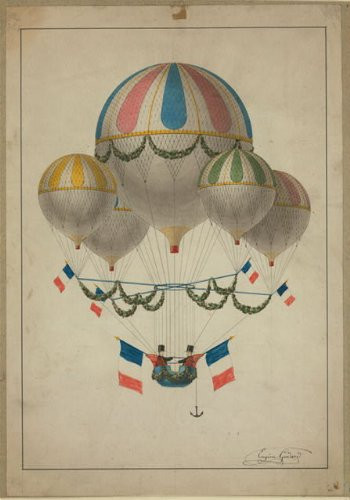HistoricalFindings Photo: Lighter Than air Craft,Balloons harnessed Together,French Flags,Aircraft,c1875