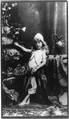 HistoricalFindings Photo: Little Ollie,Children,Girl,Props,Leaning,Table,Hand,Mandolin,Benjamin Falk,c1885