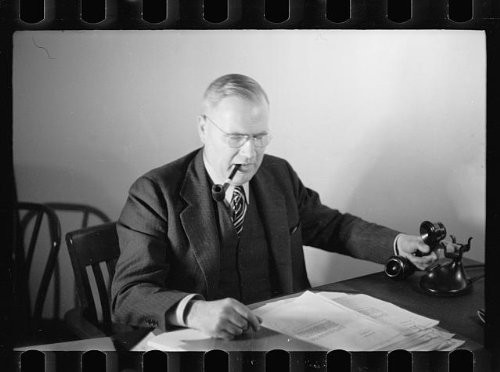 HistoricalFindings Photo: Men,Offices,desks,Smoking Pipes,Phones,Portrait Photograph,1935