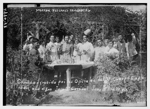 HistoricalFindings Photo: Mexican Federals Celebrating,Drinking,Outside,Table,Men,1910-1915 HistoricalFindings Photo: Mexican Federals Celebrating,Drinking,Outside,Table,Men,1910-1915