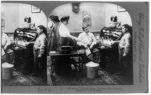 HistoricalFindings Photo: Mr. Mack,This is Andy,He says He's Handy,Office,c1907,desks,People