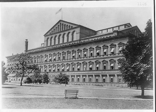 HistoricalFindings Photo: View Across Park,Pension Office Building,Washington,DC,c1920,Bench,Trees