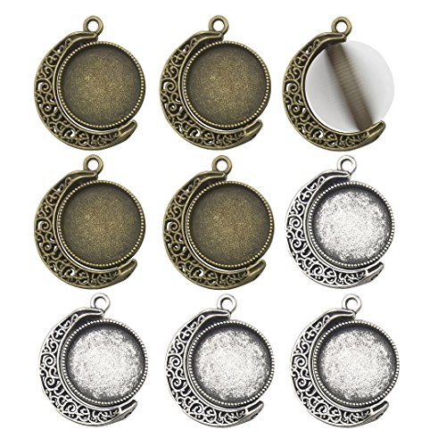 Fit 18mm Moon Rotation Double Side Round Blank Bezel Pendant Trays Base Cabochon Settings Trays Pendant Blanks Jewelry Making DIY Findings M133 (Moon Shape)