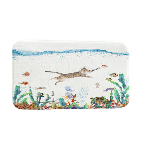 Funny Cat Bath Mat, 17x29 in, Ocean Animal Octopus Starfish Turtle Bath Rug, Absorbent Bathroom Rug, Non Slip Carpet Rugs for Shower, Bedroom, Front Door