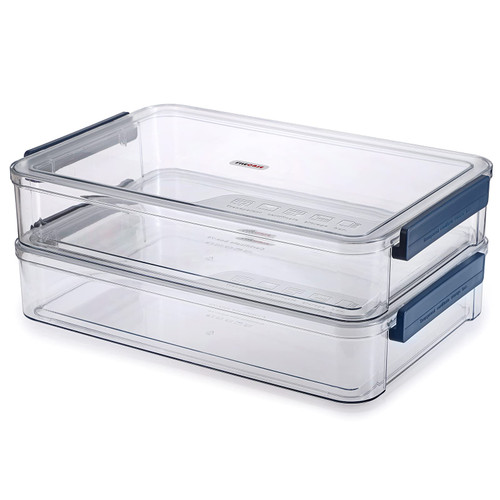 BTSKY 2 Pack Clear Plastic Stackable Storage Box File Protector Case Organizer Portable Project Case Document Holder for 8.5 x 13 Letter A4 File Paper, Plastic Storage Box Office Documents Holder(Big, Blue)