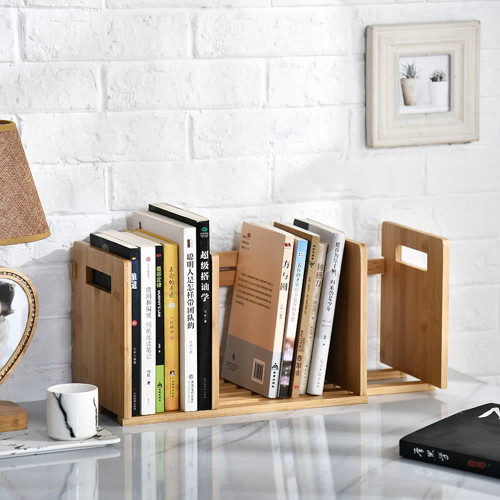 Bamboo Desktop Bookshelf Expandable Desktop Organizer Shelves Bookcase Desk Storage Organizer Display Shelf Rack for Office Supplies, Countertop Platforms, Book Stands Shelves