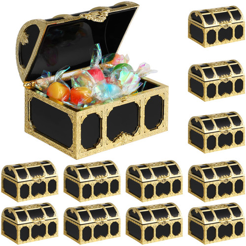 Toyvian 12Pcs Pirate Treasure Chests Plastic Candy Storage Boxes Treasure Chest Toys Vintage Pirate Jewelry Box Games Toy Set Pirate Birthday Party Favors Supplies for Boys Girls Halloween Party