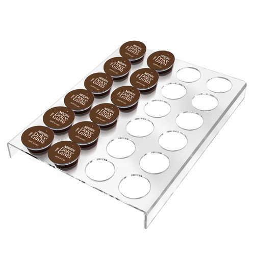 Xmamerce Flat Countertop Coffee Pod Holder Compatible With Dolce Gusto Capsule,Clear Acrylic Dolce Gusto Coffee Pod Organizer Tray for Countertop or Drawer Storage for Office,Home or Kitchen(24 Slots)