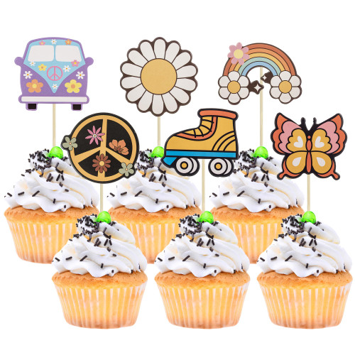 Gyufise 36Pcs Hippie Party Cupcake Toppers Boho Two Groovy Party Decorations for Hippie Theme Boho Birthday Party Cake Decorations Supplies