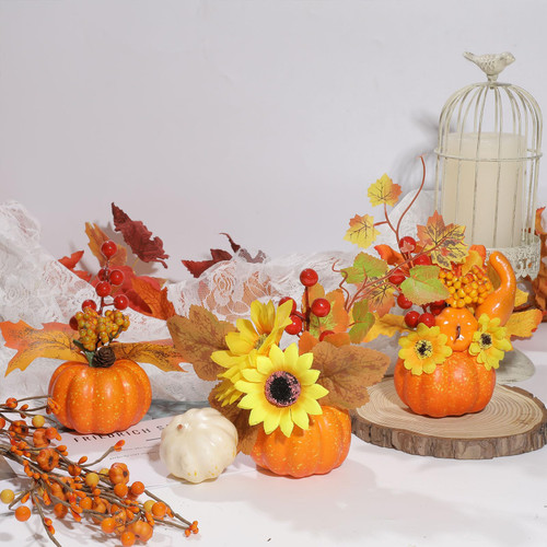 U'Artlines 3Pcs Thanksgiving Artificial Pumpkin, Mini Fake Pumpkins with Maple Leaves Berries Artificial Flowers for Fall Harvest Halloween Thanksgiving Table Centerpieces DIY Crafts Decor U'Artlines 3Pcs Thanksgiving Artificial Pumpkin, Mini Fake Pumpkins with Maple Leaves Berries Artificial Flowers for Fall Harvest Halloween Thanksgiving Table Centerpieces DIY Crafts Decor