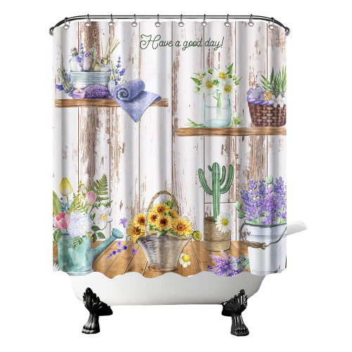 Conipit Spring Shower Curtains for Bathroom Farmhouse Shower Curtain Flower Shelves Rustic Bathroom Curtain Durable Fabric Machine Washable with 12 Hooks