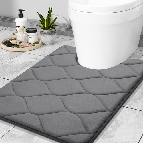 Colorxy Memory Foam U-Shaped Toilet Rugs, Ultra Soft & Non-Slip Bathroom Rugs, Water Absorbent and Machine Washable Toilet Bath Mat, Commode Contour Bath Rugs for Toilet, 24''x20'', Dark Grey