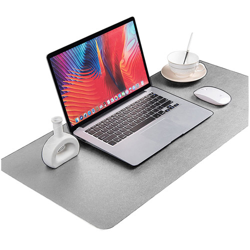 LEEGAWU Leather Desk Pad Protector,Mouse Pad,Office Desk Mat, Non-Slip PU Leather Desk Blotter,Laptop Desk Pad,Waterproof Desk Writing Pad for Office and Home (Silver, 31.5" x 15.7")