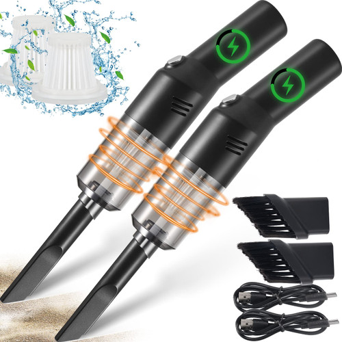 2 Pack Portable Handheld Vacuum Cleaner Bug Catcher for Insect Spider Stink Bug, Mini Car Vacuum Cordless Rechargeable Strong Suction Long Reach Cleaner for Auto Kitchen Office, Dry & Wet Use, Black