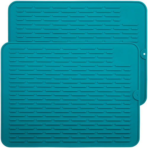 Smithcraft Silicone Drying Mat Set 2, Sink Dish Drainer Mat 15.75x11.81", Small Heat Resistant &Non-Slip Kitchen Mats Pad, Bar Mat Countertop Protector, Easy Clean Dish Drying Rack Mats Counter Teal