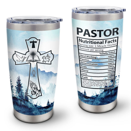 DOAKIZZ Pastor Appreciation Gifts Tumbler 20Oz, Christian Gifts For Women Men, Funny Gift For Pastor Coffee Mug, Pastor Nutrition Facts Cup, Best Pastor Faith Gifts For Men 1PC