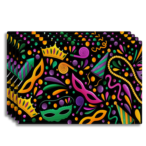 Mardi Gras Carnival Placemats for Dining Table 12x18 Inch Place Mats Set of 4 Mardi Gras Decorations for Indoor Outdoor Masquerade Party Washable Table Mat Mardi Gras Carnival Placemats for Dining Table 12x18 Inch Place Mats Set of 4 Mardi Gras Decorations for Indoor Outdoor Masquerade Party Washable Table Mat