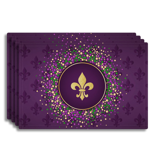 Mardi Gras Fleur De Lis Placemats for Dining Table 12x18 Inch Carnival Purple Place Mats Set of 4 Mardi Gras Decorations for Indoor Outdoor Masquerade Party Washable Table Mat Mardi Gras Fleur De Lis Placemats for Dining Table 12x18 Inch Carnival Purple Place Mats Set of 4 Mardi Gras Decorations for Indoor Outdoor Masquerade Party Washable Table Mat