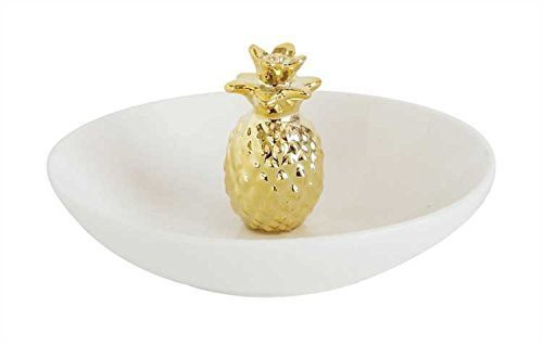 Creative Co-op Stoneware Jewelry Holder w/Gold Electroplated Finish Pineapple, White