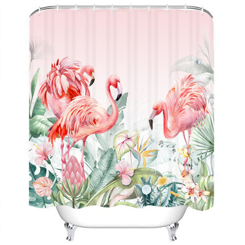 CYREKUD 72" x 72" Summer Flamingo Shower Curtain Tropical Watercolor Floral Leaves Bathroom Set Pink Flamingo Home Bath Bathtub Decor Durable Fabric Machine Washable with 12 Hooks
