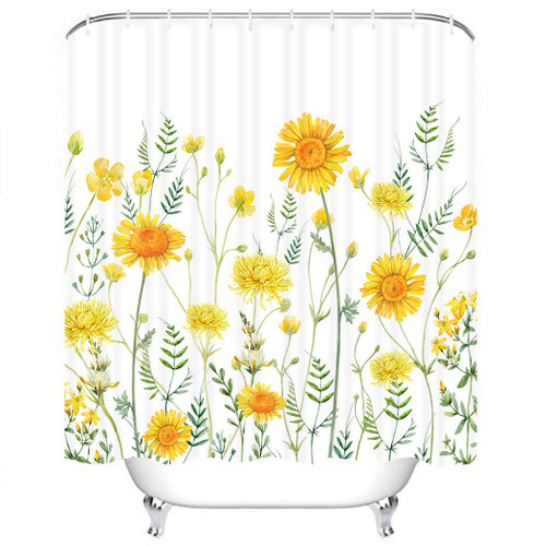 CYREKUD 72" x 72" Yellow Floral Shower Curtain Boho Yellow Flower Bathroom Set Rustic Daisy Aesthetic Natural Spring Wildflower Bath Bathtub Decor Durable Fabric Machine Washable with 12 Hooks