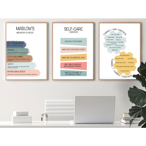 Self Care Therapy Canvas Wall Art For Therapist School Counselor Office Decor Mental Health Maslows Hierarchy Of Needs Feelings Posters Therapy Positive Affirmations Wall Decor 16x24 Inch Unframed