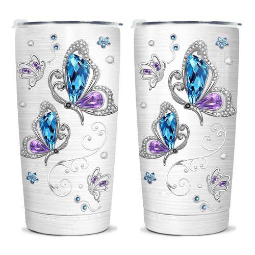 Wassmin Butterfly Tumbler Butterflies Gift For Women Girls Teen Jewelry Drawing Style Stainless Steel Insulated Tumblers Coffee Travel Mug Cup 20oz With Lid Birthday Christmas Presents