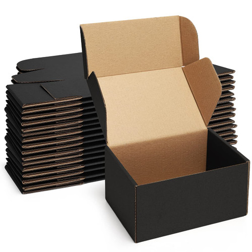 Poever Shipping Boxes 6x4x3 inches Black Small Mailing Boxes 25 Pack Cardboard Corrugated Box Mailers