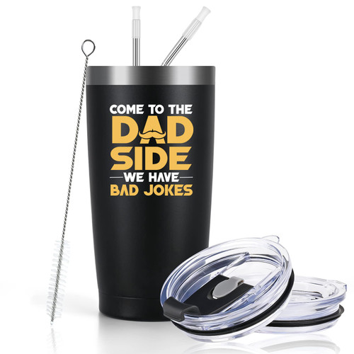 Lifecapido Dad Gifts, Come To The Dad Side We Have Bad Jokes 20oz Tumbler, Dad Insulated Travel Tumbler, Father's Day Gift Birthday Gift Christmas Gift for Dad Father from Daughter Son, Black
