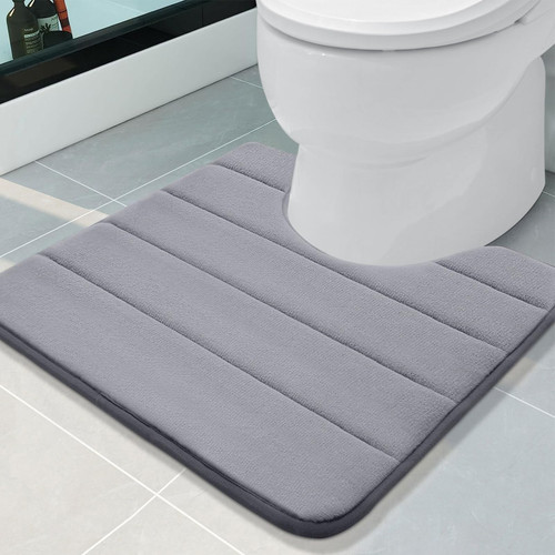 Buganda Memory Foam U-Shaped Contour Toilet Rugs, Non Slip Absorbent Toilet Mat, Thick Soft Washable Bathroom Rugs, Floor Carpet Bath Rugs Mat for Toilet Base (20" x 20", Black)