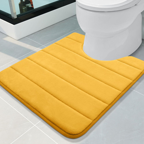 Buganda Memory Foam U-Shaped Contour Toilet Rugs, Non Slip Absorbent Toilet Mat, Thick Soft Washable Bathroom Rugs, Floor Carpet Bath Rugs Mat for Toilet Base (24" x 20", Yellow)